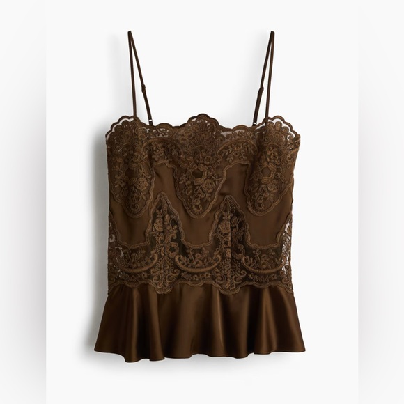 H&M lace detail Camisole Top satin dark brown size small NWT - Picture 6 of 9